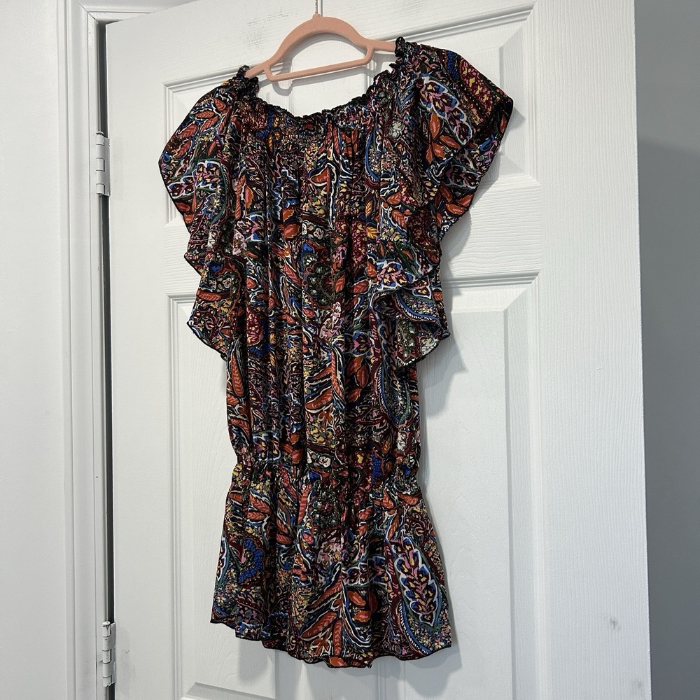 Karma Highway Women's One Size Flutter Sleeve Top Colorful 100% Viscose NWOT - Picture 2 of 10
